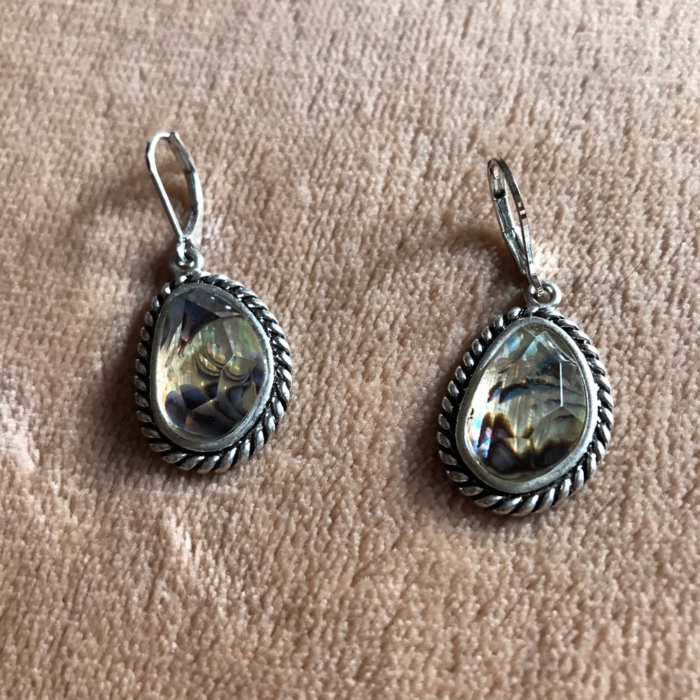 Silver clasp dangle crystal earrings